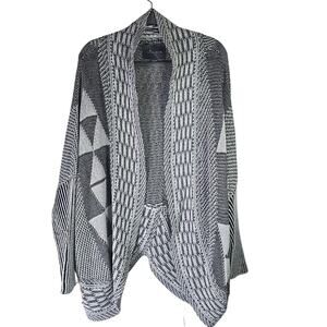 Anthropologie Paper Crane Long Cardigan Womens Large Black White Boho Office
